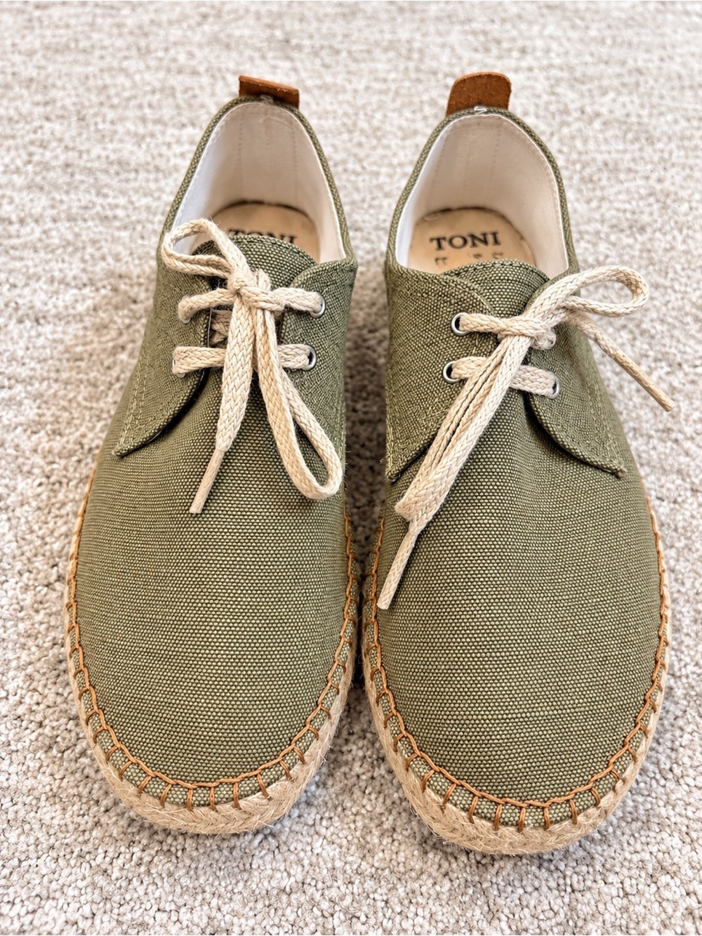 Toni Pons Olive Canvas Lace-Up Espadrilles Size 42 Made in Spain